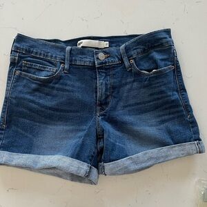 Dark Blue Denim Rolled-Hem Jean Shorts
